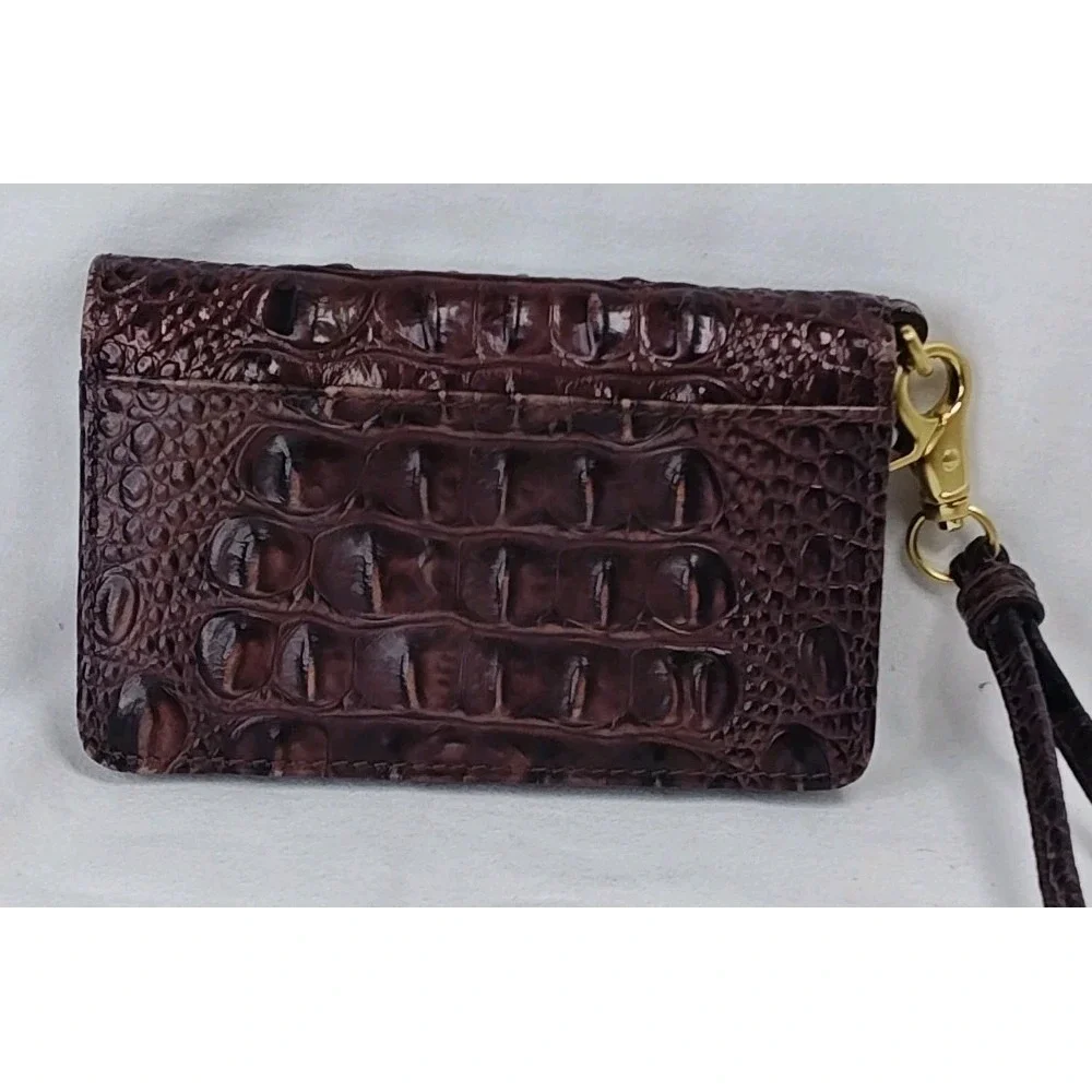 Brahmin Melbourne Pecan Crocodile Embossed Leather Bifold Wristlet Wallet Snap